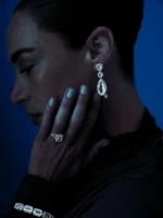 Brinco Topázio Branco Longo com Moldura em Diamantes - Imagem 3