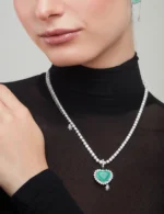 Pingente Broche Coração Esmeralda Colombiana - Imagem 2